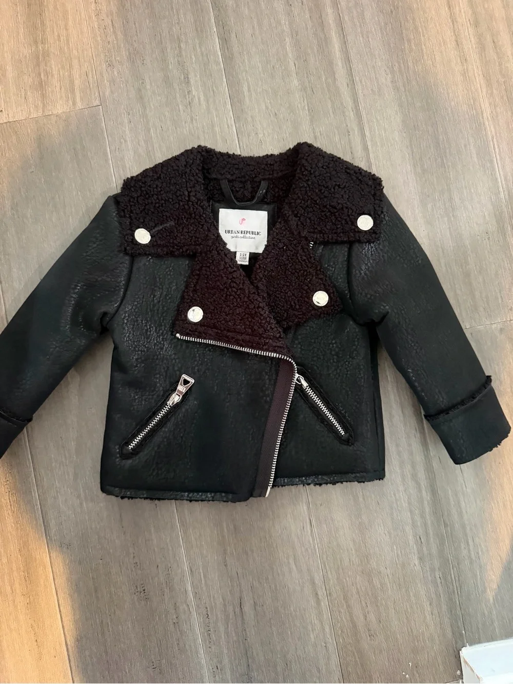 Urban Republic Black Faux Shearling Moto Jacket for Kids